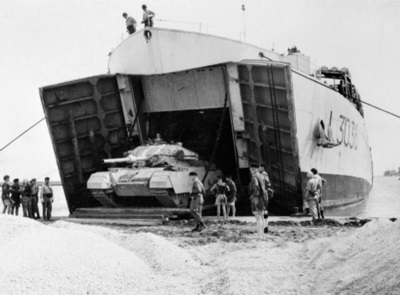 British tank landing in Egypt during the Suez Crisis